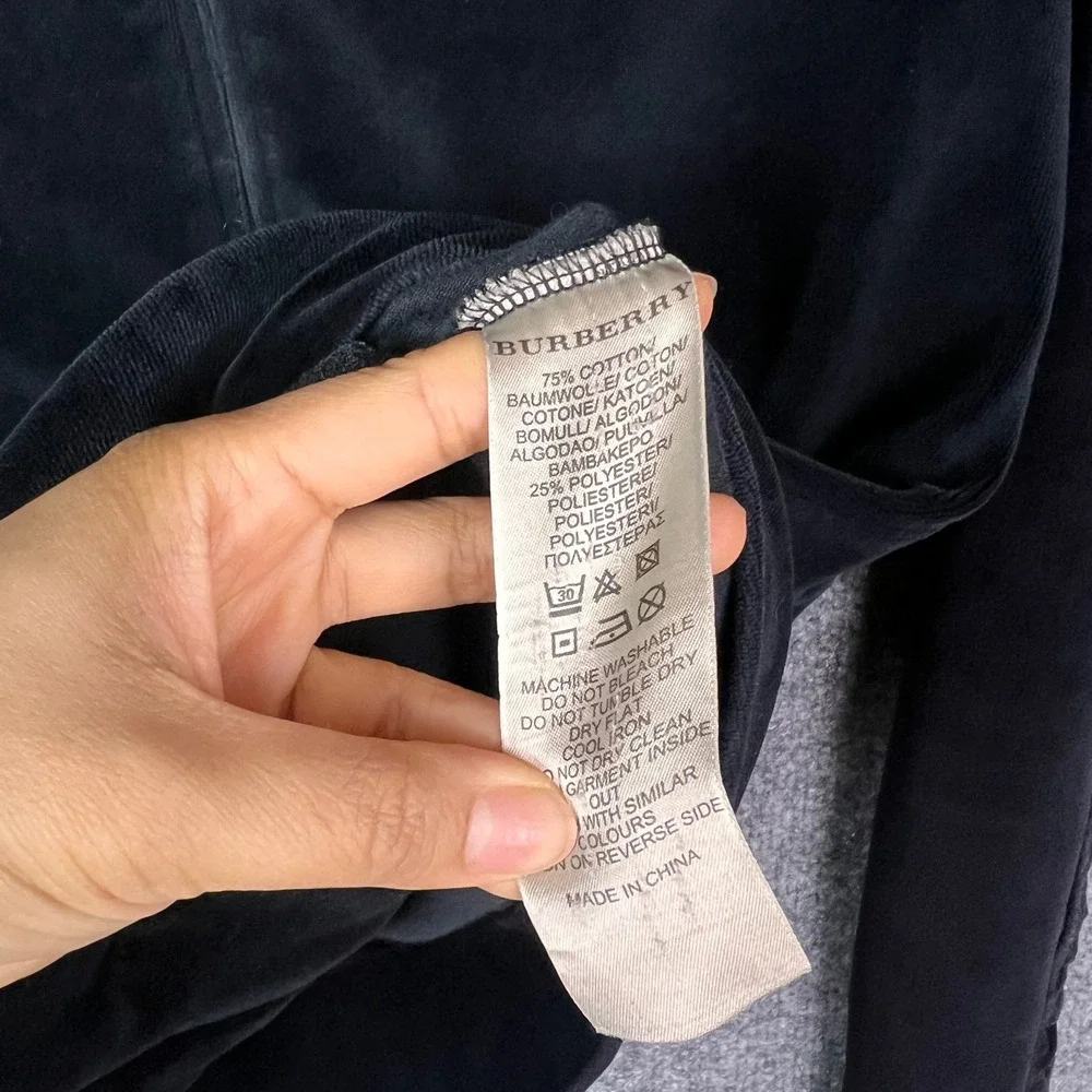 Burberry Hoodie Women Size M Black Excellent Velour Full Zip Ruffle Sleeve Brit - Picture 8 of 9